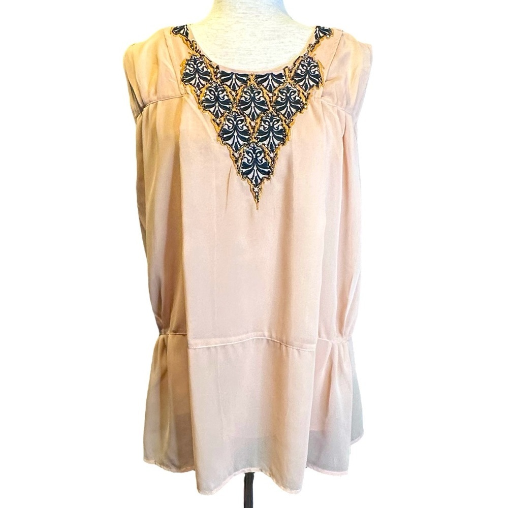 Miss Me Embellished Beige Beaded Tank M NWT Indie Glam Romantic Festival Boho